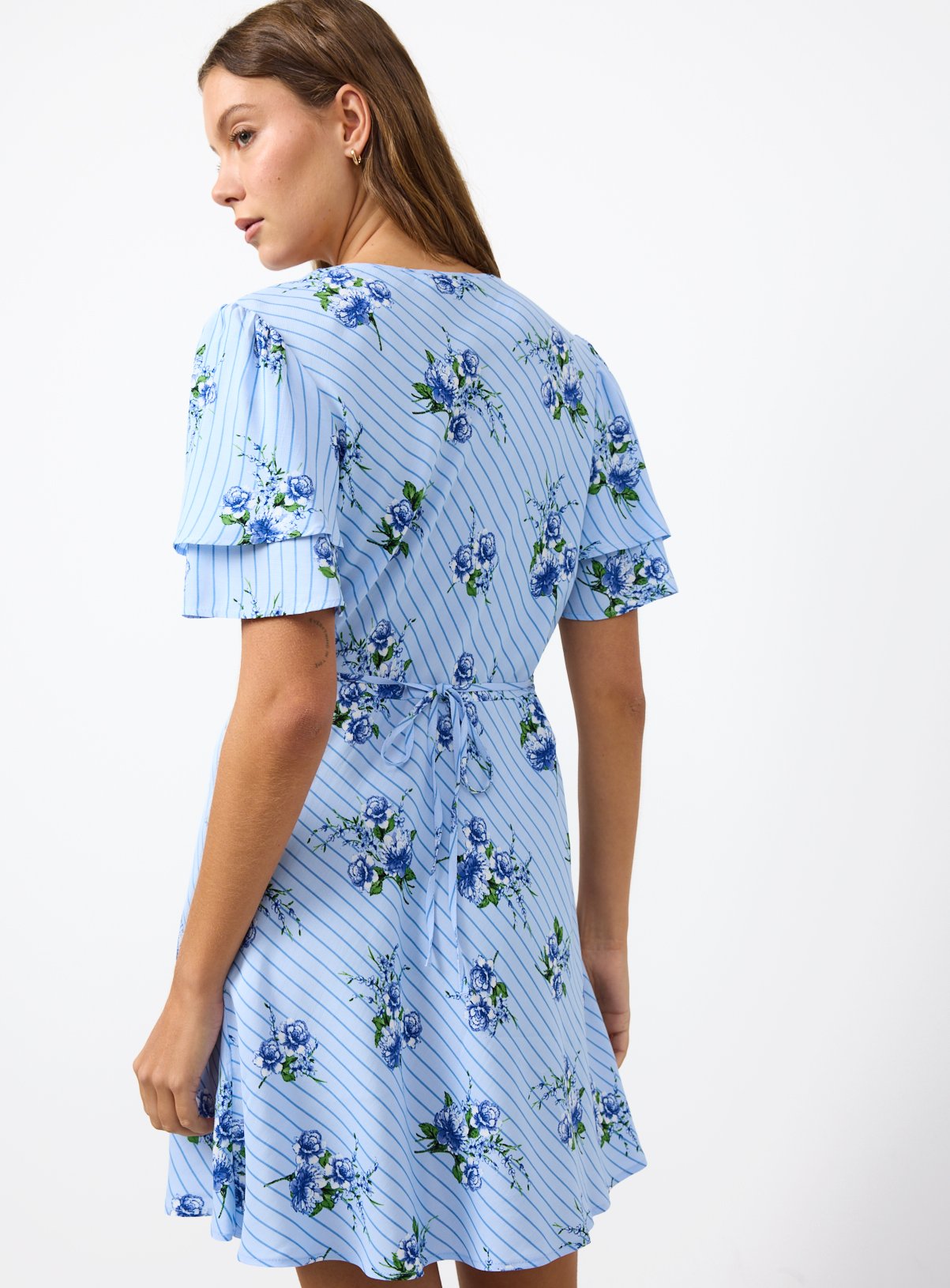 Blue Stripe Floral Print Mini Tea Dress 16 - Image 4 thumbnail